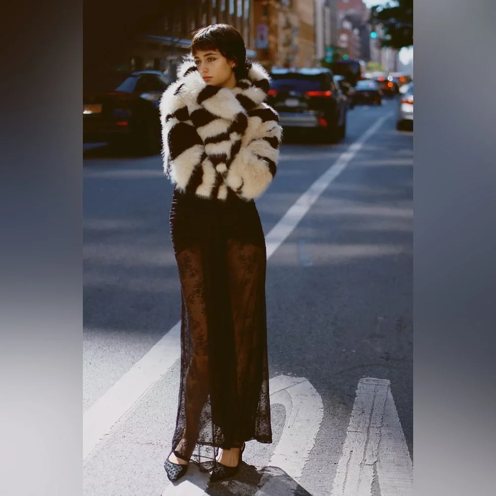 Avec Les Filles Faux-Fur Zebra Cropped Coat Anthropologie